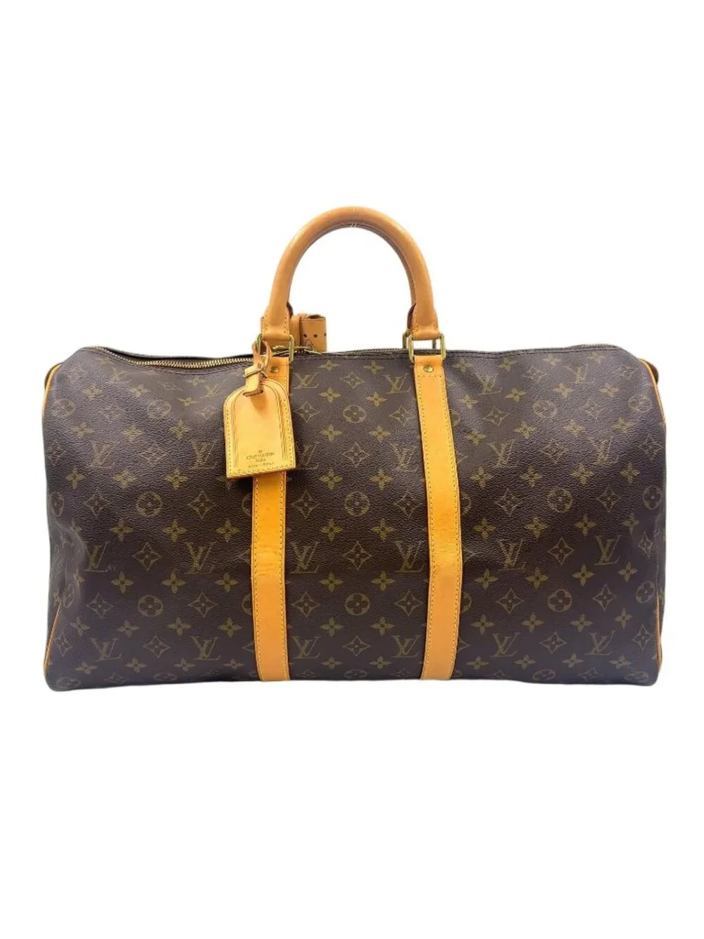 Louis Vuitton Keepall Bandouliere 50 Monogram Leather Brown Boston Bag Gold - Picture 1 of 15